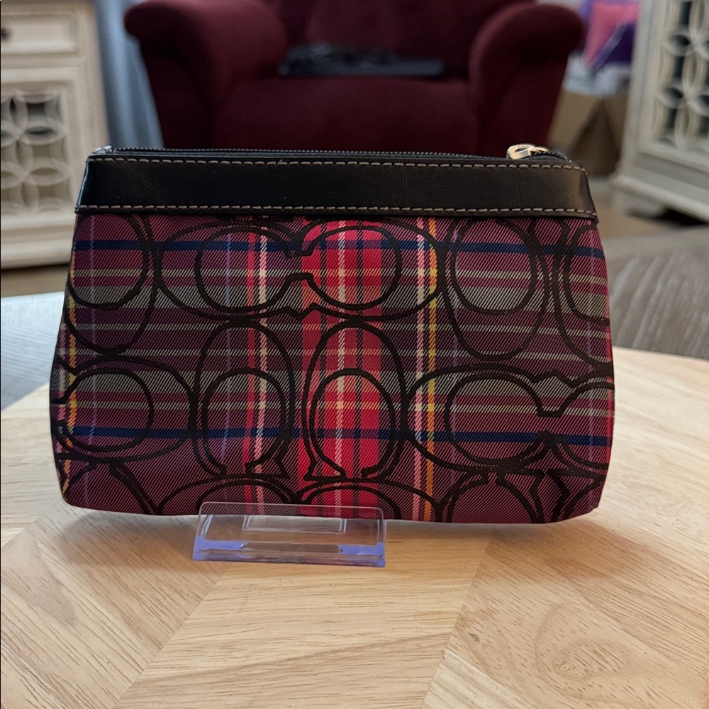 Coach Signature Plaid Wristlet - Red and Black - Picture 2 of 5